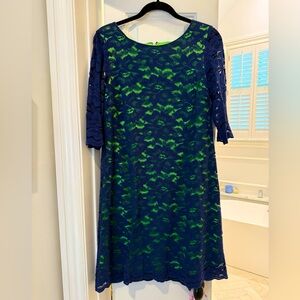 Navy and Green Lace Dress